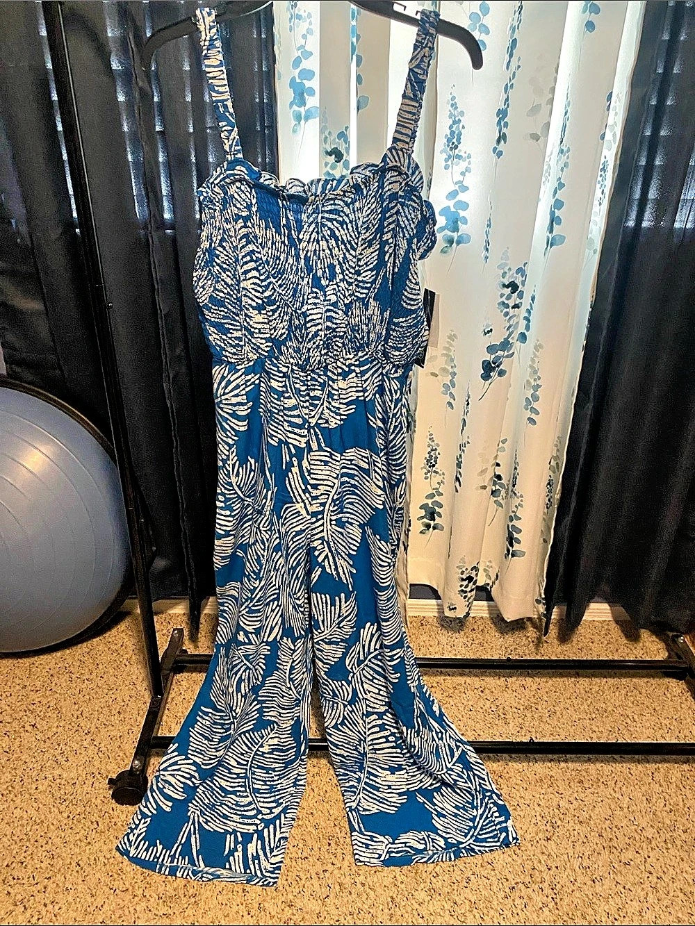 Apt. 9 Wide-Leg Jumpsuit in Blue & Cream Size XL NWT